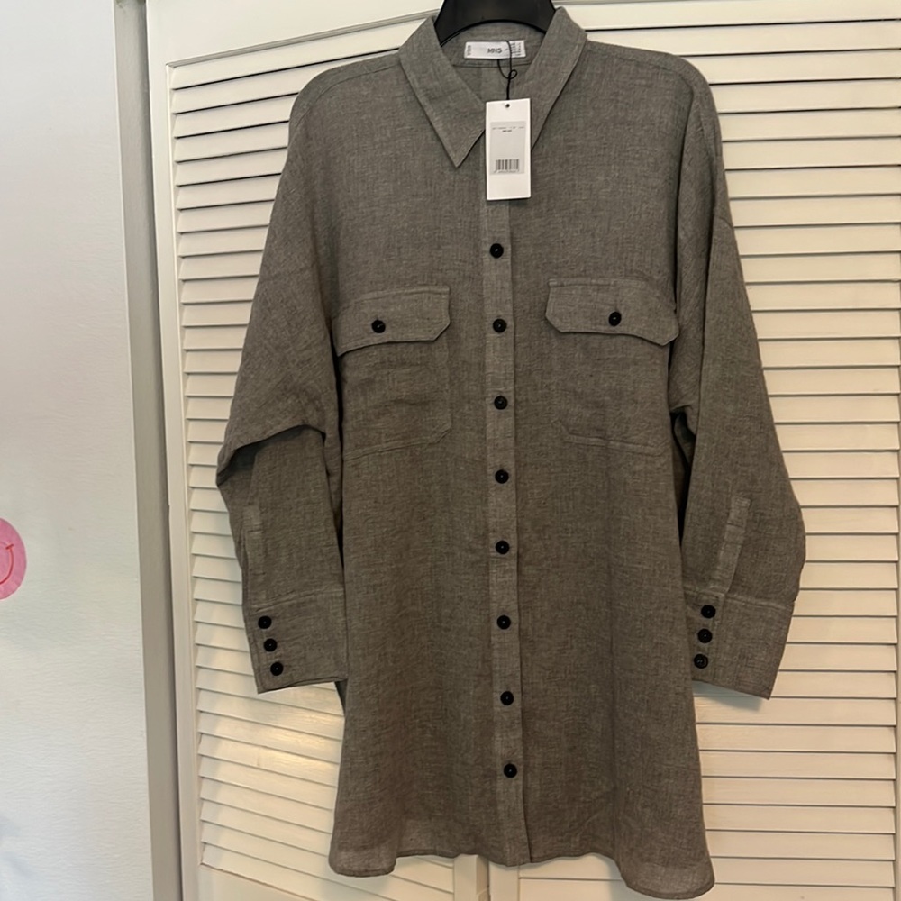 Mango, MNG, Women's Grey Oversize Pocket shirt, Size 8, New with Tags